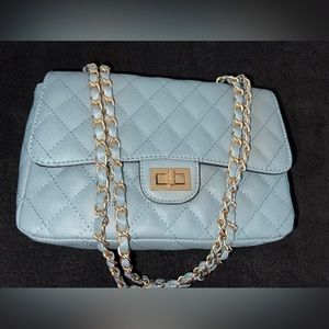 Leather Quilted Handbag Purse Pale Blue
